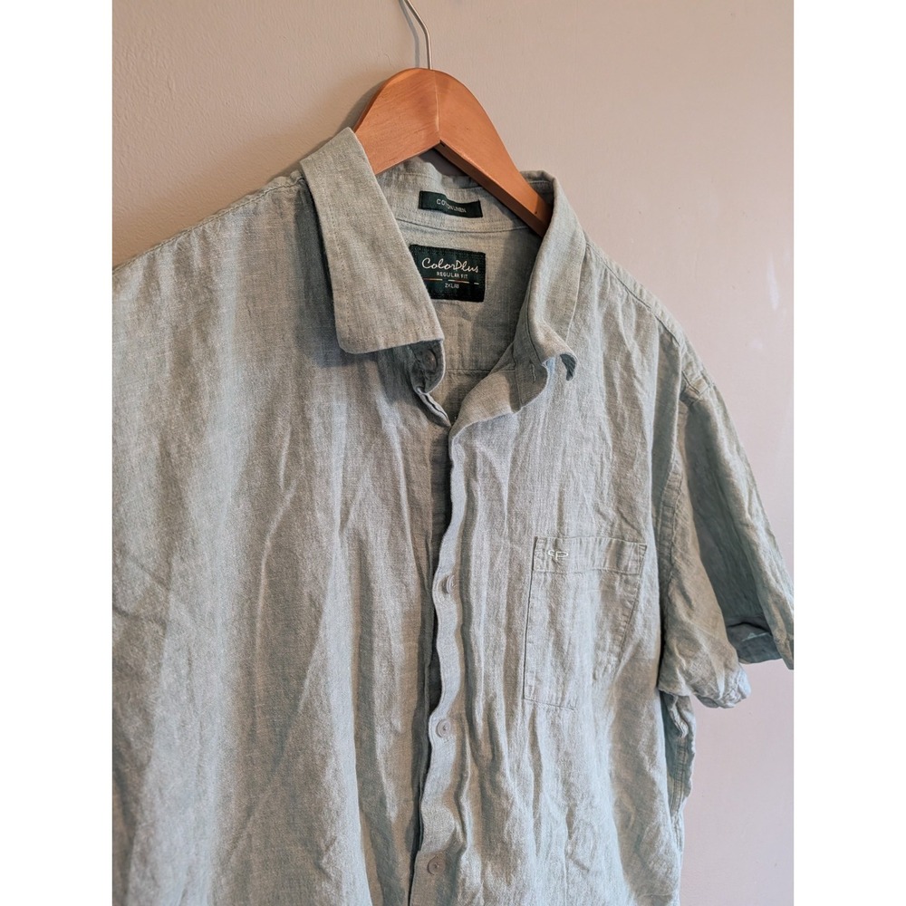 Linen Men's Shirt Color Plus XXL Short Sleeve Button Up Green Sage Beach Natural